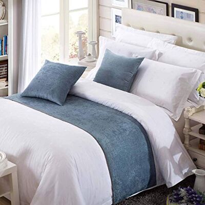 OSVINO Solid Bed Runner Chenille Soft No Fading Modern Bedding Scarf Protection for Bedroom Hotel Wedding Room, Blue 210X50cm for 150cm Bed OSVINO Solid Bed Runner Chenille Soft No Fading Modern Bedding Scarf Protection for Bedroom Hotel Wedding Room, Blue 210X50cm for 150cm Bed