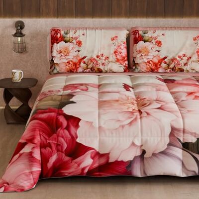PETTI Artigiani Italiani Winter Quilt, Winter Duvet, Double Sided Single Quilt Solid Colour and Digital Floral Print 04 152, 100% Microfibre, Made in Italy PETTI Artigiani Italiani Winter Quilt, Winter Duvet, Double Sided Single Quilt Solid Colour and Digital Floral Print 04 152, 100% Microfibre, Made in Italy