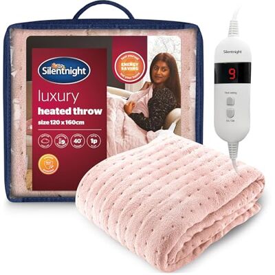 Silentnight Comfort Control Heated Throw Blanket Luxury Fleece Electric Heated Overblanket for Sofa Bed with 9 Heat Settings, Fast Heat-up and Safety Shut Off Machine Washable 120x160cm Blush Silentnight Comfort Control Heated Throw Blanket Luxury Fleece Electric Heated Overblanket for Sofa Bed with 9 Heat Settings, Fast Heat-up and Safety Shut Off Machine Washable 120x160cm Blush