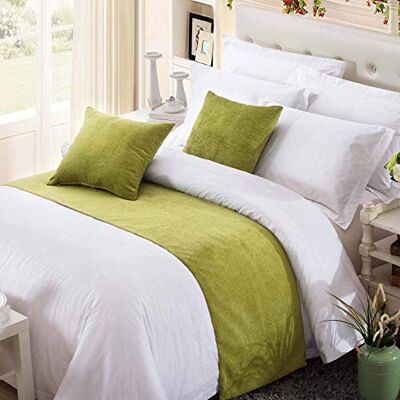 OSVINO Solid Bed Runner Chenille Soft No Fading Modern Bedding Scarf Protection for Bedroom Hotel Wedding Room, Green 240X50cm for 180cm Bed OSVINO Solid Bed Runner Chenille Soft No Fading Modern Bedding Scarf Protection for Bedroom Hotel Wedding Room, Green 240X50cm for 180cm Bed