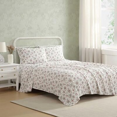 Laura Ashley King Bed Sheets, Cotton Flannel Bedding Set with Matching Pillowcases, Brushed for Extra Softness, Deep Pocket, Oeko-Tex Certified (Le Fleur Pink) Laura Ashley King Bed Sheets, Cotton Flannel Bedding Set with Matching Pillowcases, Brushed for Extra Softness, Deep Pocket, Oeko-Tex Certified (Le Fleur Pink)