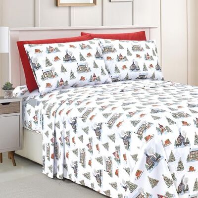Elegant Comfort Luxury Soft Bed Sheets Holiday Pattern 1500 Thread Count Egyptian Quality Microfiber-Softness Wrinkle and Fade Resistant (6-Piece) Bedding Set, Cal King, Bungalow Elegant Comfort Luxury Soft Bed Sheets Holiday Pattern 1500 Thread Count Egyptian Quality Microfiber-Softness Wrinkle and Fade Resistant (6-Piece) Bedding Set, Cal King, Bungalow