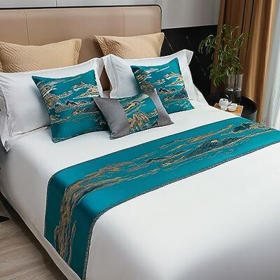 QRGMKL New Bed Runner Simple Chinoiserie Bed Scarf Jacquard Fabric Bed Runners and Matching Cushions Soft No Fading Bedspread for Bedroom and Hotel-Green 2 Pillowcases(45X45cm) QRGMKL New Bed Runner Simple Chinoiserie Bed Scarf Jacquard Fabric Bed Runners and Matching Cushions Soft No Fading Bedspread for Bedroom and Hotel-Green 2 Pillowcases(45X45cm)