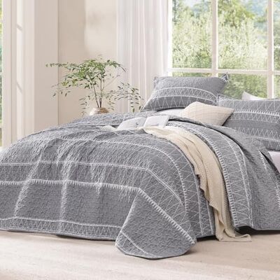Andency Grey Quilt Set Queen (90x90 Inch), 3 Pieces(1 Striped Triangle Pattern Quilt and 2 Pillowcases), Bohemian Reversible Bedspread Microfiber Coverlet Sets All-Season Andency Grey Quilt Set Queen (90x90 Inch), 3 Pieces(1 Striped Triangle Pattern Quilt and 2 Pillowcases), Bohemian Reversible Bedspread Microfiber Coverlet Sets All-Season