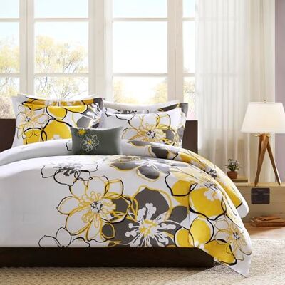 Intelligent Design MI ZONE KIDS Allison Comforter Set Fun Bedroom Décor Modern All Season Floral Vibrant Color Cozy Bedding Layer, Matching Sham, Decorative Pillow, Full/Queen, Yellow/Grey Duvet Cover Intelligent Design MI ZONE KIDS Allison Comforter Set Fun Bedroom Décor Modern All Season Floral Vibrant Color Cozy Bedding Layer, Matching Sham, Decorative Pillow, Full/Queen, Yellow/Grey Duvet Cover