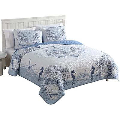 CARIBBEAN JOE Coastal 3-Piece Quilt Set, King, Beach Delight Denim CARIBBEAN JOE Coastal 3-Piece Quilt Set, King, Beach Delight Denim