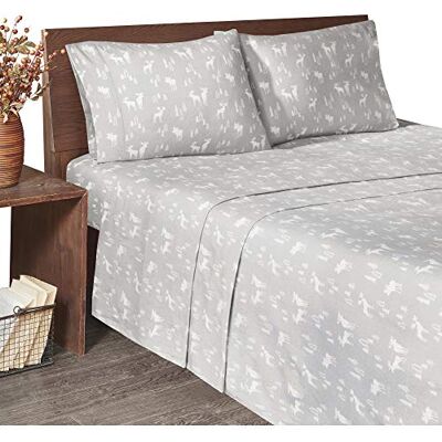 Woolrich John Rich & Bros. WOOLRICH Flannel 100% Cotton Sheet Set Warm Soft Bed Sheets with 14" Elastic Pocket, Cabin Lifestyle, Cold Season Cozy Bedding Set, Matching Pillow Case, Queen, Grey Moose, 4 Piece Woolrich John Rich & Bros. WOOLRICH Flannel 100% Cotton Sheet Set Warm Soft Bed Sheets with 14" Elastic Pocket, Cabin Lifestyle, Cold Season Cozy Bedding Set, Matching Pillow Case, Queen, Grey Moose, 4 Piece