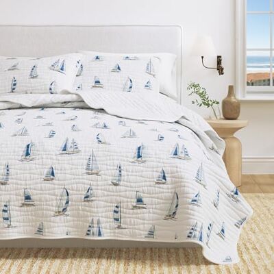 Great Bay Home Twin Size Coastal Quilt Bedding Set Summer Blue Nautical Bedspread Beach-Themed 2-Piece Reversible Bedding Sets & Collections Quilted Coverlet (Twin/Twin XL, Blue Watercolor Sailboats) Great Bay Home Twin Size Coastal Quilt Bedding Set Summer Blue Nautical Bedspread Beach-Themed 2-Piece Reversible Bedding Sets & Collections Quilted Coverlet (Twin/Twin XL, Blue Watercolor Sailboats)