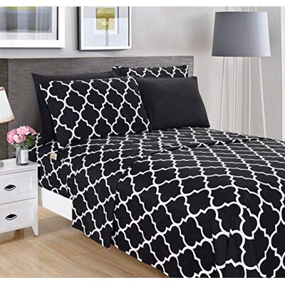 Elegant Comfort 6-Piece Quatrefoil Printed Deep Pocket Bed Sheet Set, Luxurious Silky 1500 Thread Count Bed Sheet Set Ultra Soft Wrinkle Resistant Bedding Set, King, Black Elegant Comfort 6-Piece Quatrefoil Printed Deep Pocket Bed Sheet Set, Luxurious Silky 1500 Thread Count Bed Sheet Set Ultra Soft Wrinkle Resistant Bedding Set, King, Black