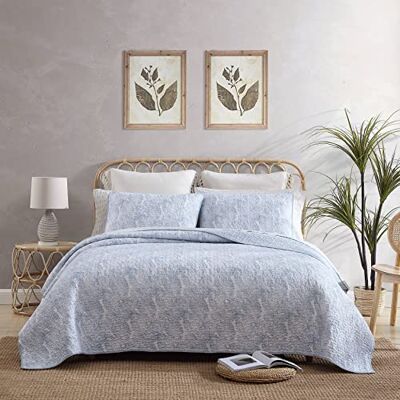 Tommy Bahama Cotton Bedding with Matching Sham, Coastal Home Decor with Textured Reverse, Blue/White, King Tommy Bahama Cotton Bedding with Matching Sham, Coastal Home Decor with Textured Reverse, Blue/White, King