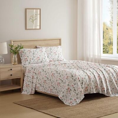 Laura Ashley Twin Bed Sheets, Crisp & Cool Cotton Percale Bedding with Matching Pillowcase, Lightweight Bed Set, Dorm Essentials, Oeko-Tex Certified (Meadow Floral Beige) Laura Ashley Twin Bed Sheets, Crisp & Cool Cotton Percale Bedding with Matching Pillowcase, Lightweight Bed Set, Dorm Essentials, Oeko-Tex Certified (Meadow Floral Beige)