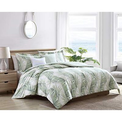 Tommy Bahama 5pc Comforter Set 100% Cotton, Reversible, All Season Bedding with Bonus Throw Pillows, Oeko-Tex Certified, Full/Queen, Kauai Tommy Bahama 5pc Comforter Set 100% Cotton, Reversible, All Season Bedding with Bonus Throw Pillows, Oeko-Tex Certified, Full/Queen, Kauai