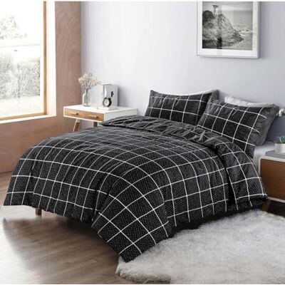 Kampala Hill Reversible Geometric Stripes and Dots Black King Duvet Cover Set Kampala Hill Reversible Geometric Stripes and Dots Black King Duvet Cover Set