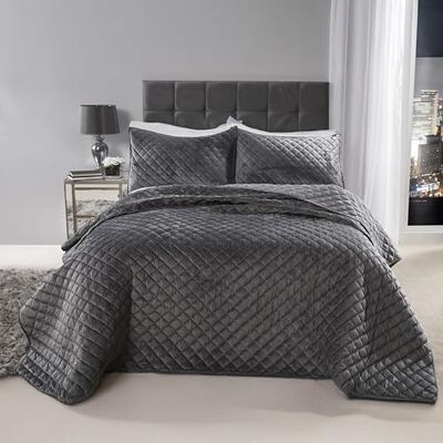 Emma Barclay - Quilted Velvet Bedspread - Silver Grey - Double - Bedspread Emma Barclay - Quilted Velvet Bedspread - Silver Grey - Double - Bedspread