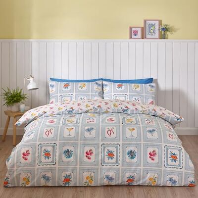 Catherine Lansfield Riviera Tiles Reversible Duvet Cover Bedding Set Blue - Bedding set Catherine Lansfield Riviera Tiles Reversible Duvet Cover Bedding Set Blue - Bedding set