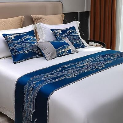 QRGMKL New Bed Runner Simple Chinoiserie Bed Scarf Jacquard Fabric Bed Runners and Matching Cushions Soft No Fading Bedspread for Bedroom and Hotel-Blue 2 Pillowcases(45X45cm) QRGMKL New Bed Runner Simple Chinoiserie Bed Scarf Jacquard Fabric Bed Runners and Matching Cushions Soft No Fading Bedspread for Bedroom and Hotel-Blue 2 Pillowcases(45X45cm)