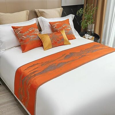 QRGMKL New Bed Runner Simple Chinoiserie Bed Scarf Jacquard Fabric Bed Runners and Matching Cushions Soft No Fading Bedspread for Bedroom and Hotel-Orange 2 Pillowcases(45X45cm) QRGMKL New Bed Runner Simple Chinoiserie Bed Scarf Jacquard Fabric Bed Runners and Matching Cushions Soft No Fading Bedspread for Bedroom and Hotel-Orange 2 Pillowcases(45X45cm)