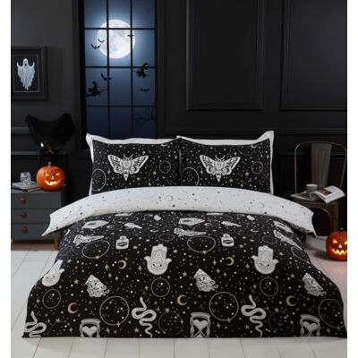 Rapport Home Gothic Magick Duvet Cover Set King Black Skull Moon Stars Bedding with 2 Pillowcases Soft 100% Polyester Easy Care Duvet Cover 220x230cm Rapport Home Gothic Magick Duvet Cover Set King Black Skull Moon Stars Bedding with 2 Pillowcases Soft 100% Polyester Easy Care Duvet Cover 220x230cm