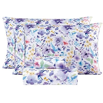 Mooreeke Floral Queen Sheets, Soft Breathable Microfiber Vintage Printed Bed Sheet Set, Deep Pocket Non-Slip Fitted Sheet Included, Purple Flower Pattern Mooreeke Floral Queen Sheets, Soft Breathable Microfiber Vintage Printed Bed Sheet Set, Deep Pocket Non-Slip Fitted Sheet Included, Purple Flower Pattern