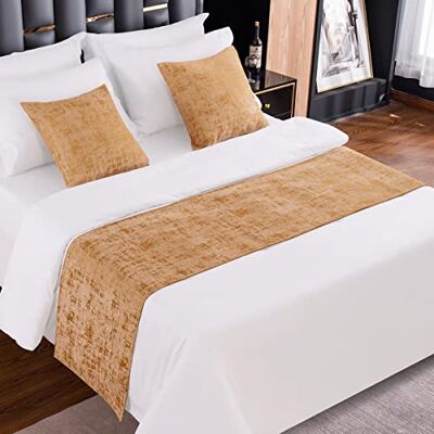 AMBERIS Bed Runner Golden, Chenille Soft No Fading Modern Bed Scarf (Pillowcases sold separately) AMBERIS Bed Runner Golden, Chenille Soft No Fading Modern Bed Scarf (Pillowcases sold separately)