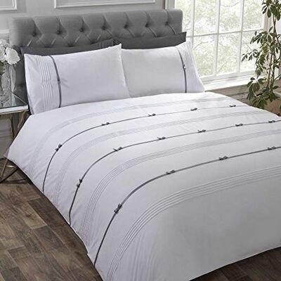 Rapport Home Contemporary Superking Quilt Cover Set with Elegant White Ribbon and Bows Embroidery Rapport Home Contemporary Superking Quilt Cover Set with Elegant White Ribbon and Bows Embroidery