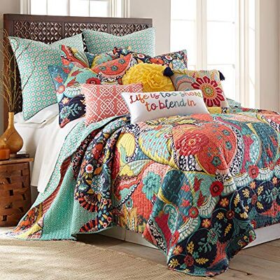 Levtex Home Jules Quilt Set Full/Queen Quilt (88x92in.) + Two Standard Pillow Shams (26x20in.) Bohemian Teal, Orange, Yellow, Green, Blue, Red, Black Reversible Cotton Fabric Levtex Home Jules Quilt Set Full/Queen Quilt (88x92in.) + Two Standard Pillow Shams (26x20in.) Bohemian Teal, Orange, Yellow, Green, Blue, Red, Black Reversible Cotton Fabric