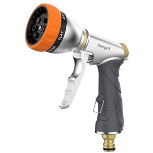 Ibergrif Hose Pipe Spray Gun, High Pressure Hose Nozzle and Heavy Duty Metal Garden Hose Spray Gun, 7 Patterns and Water Flow Control, for Lawn & Garden Watering Equipment, Orange/Gray Ibergrif Hose Pipe Spray Gun, High Pressure Hose Nozzle and Heavy Duty Metal Garden Hose Spray Gun, 7 Patterns and Water Flow Control, for Lawn & Garden Watering Equipment, Orange/Gray