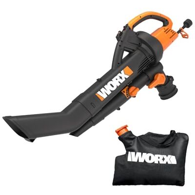 WORX WG505 Electric TriVac Blower/Mulcher/Vacuum 350CFM & 210MPH Airflow, 16:1 Mulch Ratio for Efficient Leaf Removal, Corded WORX WG505 Electric TriVac Blower/Mulcher/Vacuum 350CFM & 210MPH Airflow, 16:1 Mulch Ratio for Efficient Leaf Removal, Corded