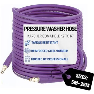 CA Detailing Anti-Kink 15M Pressure Washer Hose – Upgraded Replacement for Karcher K Series K2 K3 K4 K5 K6 K7 – Durable, Flexible, Reinforced Steel/Rubber with Click Plug Bayonet CA Detailing Anti-Kink 15M Pressure Washer Hose – Upgraded Replacement for Karcher K Series K2 K3 K4 K5 K6 K7 – Durable, Flexible, Reinforced Steel/Rubber with Click Plug Bayonet