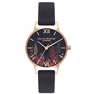 Olivia Burton Analogue Quartz Watch for Women Dark Bouquet Collection with Black Leather Strap OB16WG43 Olivia Burton Analogue Quartz Watch for Women Dark Bouquet Collection with Black Leather Strap OB16WG43