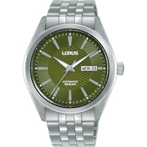 Lorus Men's Analogue Automatic Watch with Stainless Steel Strap, Silver/Black, Silver/Green, Standard Size, Classic Lorus Men's Analogue Automatic Watch with Stainless Steel Strap, Silver/Black, Silver/Green, Standard Size, Classic