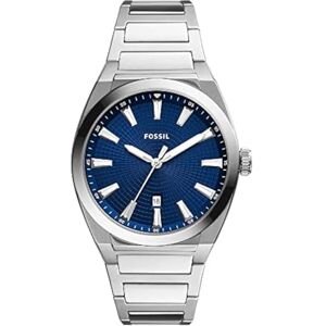 Fossil Watch for Men Everett 3 Hand, Quartz Movement, 42 mm Silver Stainless Steel Case with a Stainless Steel Strap, FS5822 Fossil Watch for Men Everett 3 Hand, Quartz Movement, 42 mm Silver Stainless Steel Case with a Stainless Steel Strap, FS5822