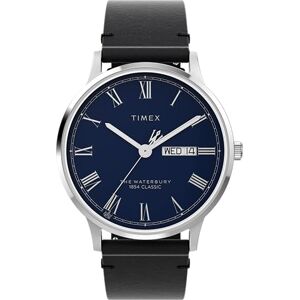 Timex Men's Waterbury 40 mm Watch, Black Leather Strap Quick Release Blue Dial Stainless Steel Case TW2Y29600 Timex Men's Waterbury 40 mm Watch, Black Leather Strap Quick Release Blue Dial Stainless Steel Case TW2Y29600