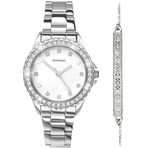 Sekonda Elizabeth Gift Set Silver Bracelet White Dial Silver Bracelet Women's Quartz Watch 33mm with Stone Set Case Sekonda Elizabeth Gift Set Silver Bracelet White Dial Silver Bracelet Women's Quartz Watch 33mm with Stone Set Case