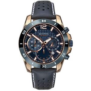 Sekonda Men's Rose Gold 45mm Chronograph Quartz Watch with Blue Textured Dial and Date Display Genuine Leather Strap 50m Water Resistant 2 Year Warranty Sekonda Men's Rose Gold 45mm Chronograph Quartz Watch with Blue Textured Dial and Date Display Genuine Leather Strap 50m Water Resistant 2 Year Warranty