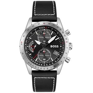 Boss Men's 44mm Chronograph Quartz Watch Pilot Edition Chrono with Black Dial, Black Leather Strap, Date Fuction, 3 Sub-Dials, 5ATM Water Resistance 1513853 Boss Men's 44mm Chronograph Quartz Watch Pilot Edition Chrono with Black Dial, Black Leather Strap, Date Fuction, 3 Sub-Dials, 5ATM Water Resistance 1513853