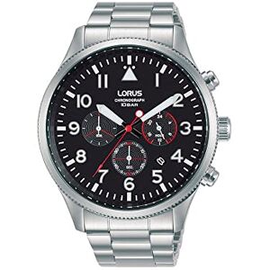Lorus Mens Aviator Chronograph Watch with Stainless Steel Strap & Black Dial Lorus Mens Aviator Chronograph Watch with Stainless Steel Strap & Black Dial
