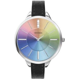 Sekonda Day to Night Ladies 38mm Watch in Silver with Black PU Strap & Rainbow Dial Sekonda Day to Night Ladies 38mm Watch in Silver with Black PU Strap & Rainbow Dial