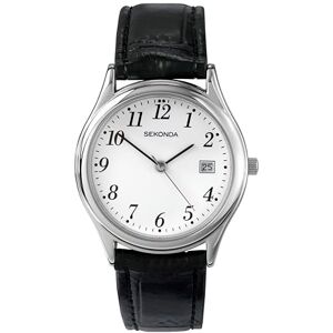 Sekonda Robinson 40mm Mens Silver Watch with White Dial Analogue Display Date Window and Black Leather Strap Sekonda Robinson 40mm Mens Silver Watch with White Dial Analogue Display Date Window and Black Leather Strap
