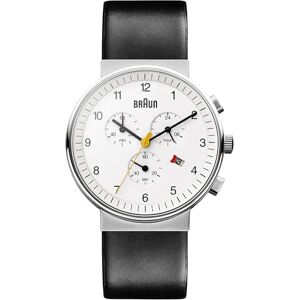 Braun Mens Chronograph with Date Analogue Quartz Watch, White Dial and Black Leather Strap, 40mm Stainless Steel Case, Model BN0035BWHBKG Braun Mens Chronograph with Date Analogue Quartz Watch, White Dial and Black Leather Strap, 40mm Stainless Steel Case, Model BN0035BWHBKG