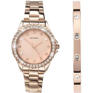 Sekonda Elizabeth Gift Set Rose Gold Bracelet Pink Dial Rose Gold Bangle Women's Quartz Watch 33mm with Stone Set Case, Analogue Display and Stainless Steel Bracelet Sekonda Elizabeth Gift Set Rose Gold Bracelet Pink Dial Rose Gold Bangle Women's Quartz Watch 33mm with Stone Set Case, Analogue Display and Stainless Steel Bracelet