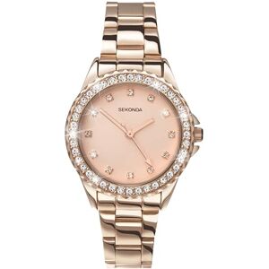 Sekonda Elizabeth Rose Gold Bracelet Pink Dial Women's Quartz Watch 33mm with Stone Set Case, Analogue Display and Stainless Steel Bracelet Sekonda Elizabeth Rose Gold Bracelet Pink Dial Women's Quartz Watch 33mm with Stone Set Case, Analogue Display and Stainless Steel Bracelet