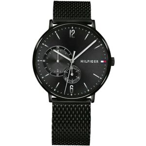 Tommy Hilfiger Men's 40mm Analogue Multifunction Quartz Watch Black Dial, Stainless Steel Mesh Bracelet with Black IP, 2 Sub-Dials, 3ATM Water Resistance 1791507 Tommy Hilfiger Men's 40mm Analogue Multifunction Quartz Watch Black Dial, Stainless Steel Mesh Bracelet with Black IP, 2 Sub-Dials, 3ATM Water Resistance 1791507