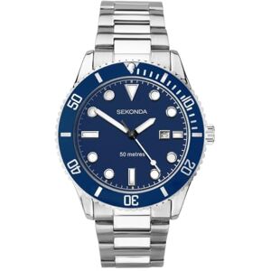 Sekonda Oceans Mens 43mm Quartz Watch in Blue with Analogue Date Display, and Silver Stainless Steel Bracelet 1789 Sekonda Oceans Mens 43mm Quartz Watch in Blue with Analogue Date Display, and Silver Stainless Steel Bracelet 1789