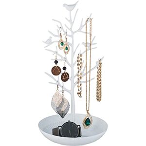 Relaxdays Jewellery Tree, Stand with Tray, H x W x D: Approx. 30 x 16 x 15 cm, Metal, White Relaxdays Jewellery Tree, Stand with Tray, H x W x D: Approx. 30 x 16 x 15 cm, Metal, White