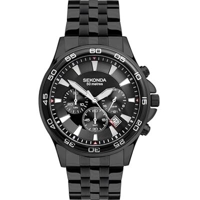 Sekonda Jenson Mens Analogue Watch 43mm Black Stainless Steel Bracelet Sekonda Jenson Mens Analogue Watch 43mm Black Stainless Steel Bracelet