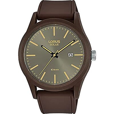 Lorus Mens Sports Solar Watch with Brown Silicone Strap & Brown and Gold Face Lorus Mens Sports Solar Watch with Brown Silicone Strap & Brown and Gold Face