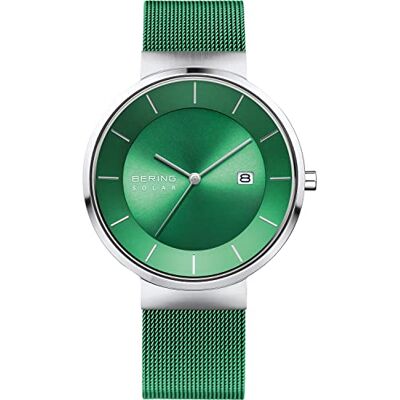 BERING Men's Solar Watch 39mm Case Wristwatch with Silver Case Green Dial Green Milanese Strap 5 ATM 14639-Charity BERING Men's Solar Watch 39mm Case Wristwatch with Silver Case Green Dial Green Milanese Strap 5 ATM 14639-Charity