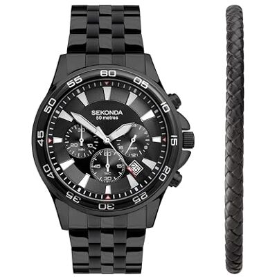 Sekonda Jenson Mens Analogue Watch 43mm Black Stainless Steel Bracelet Sekonda Jenson Mens Analogue Watch 43mm Black Stainless Steel Bracelet