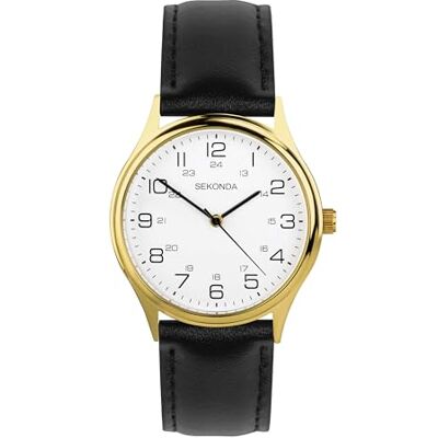 Sekonda Evans Mens Analogue Watch 38mm Gold Leather Upper Strap Sekonda Evans Mens Analogue Watch 38mm Gold Leather Upper Strap